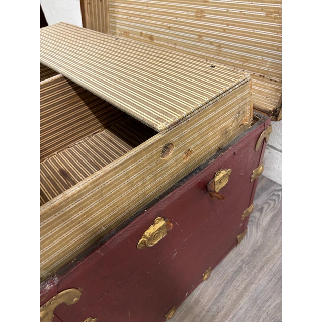 Vintage Luce Trunk Company Kansas City Flat Top Steamer Trunk For Sale - Image 13 of 18