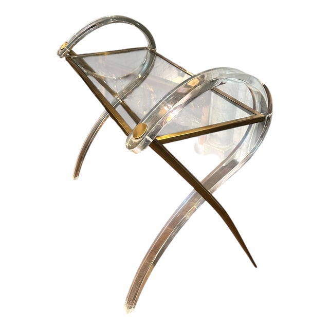 Vintage French Acrylic and Brass Console Table, 1980 For Sale