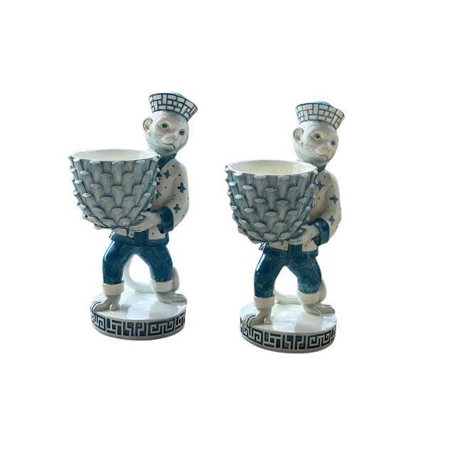 Pair Palm Beach Monkey’s Toting Artichoke Bowls For Sale - Image 10 of 18