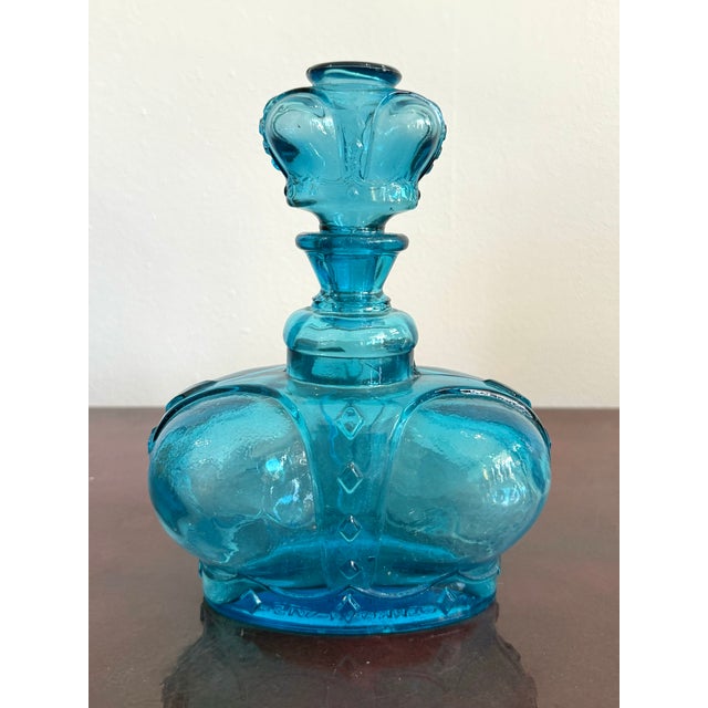 Vintage Blue Crown Glass Bottle For Sale In West Palm - Image 6 of 8