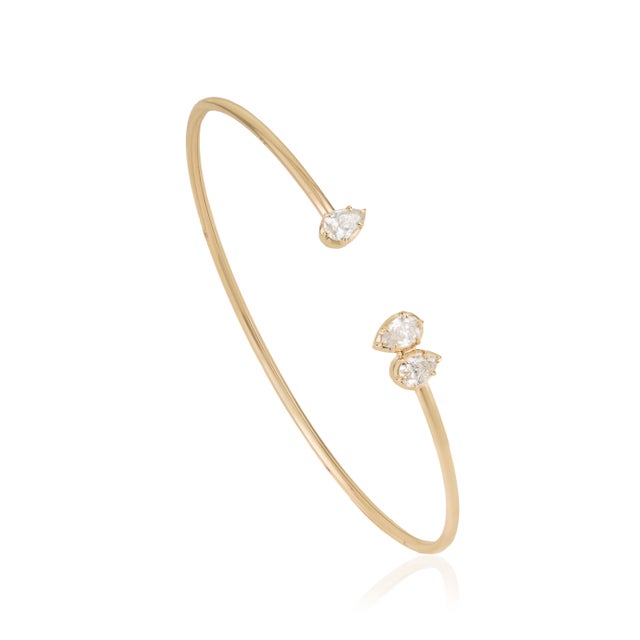 Modern Pear Cut Diamond Open Cuff Bangle Bracelet for Her in 14k Yellow Gold For Sale - Image 4 of 16