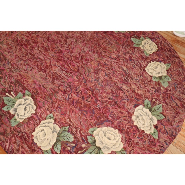 Red Vintage Zabihi Collection Floral Botanical American Hooked Oval Size Rug - 6'8" x 9'7" For Sale - Image 8 of 9