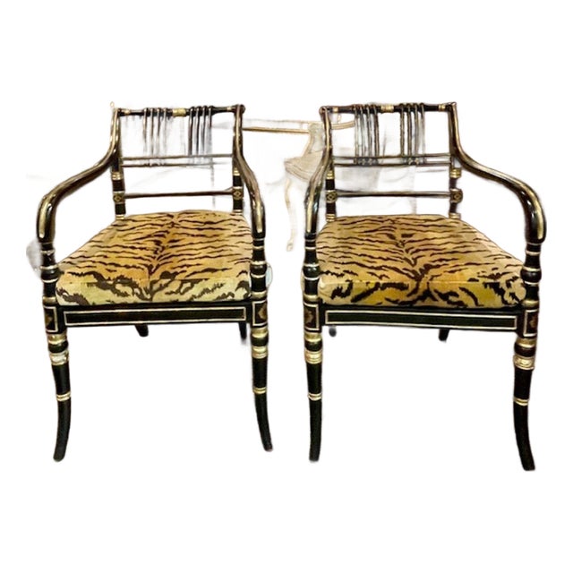 Pair of Vintage English Regency Style Armchairs For Sale