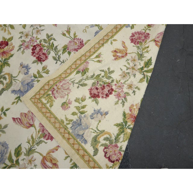 Vintage French Provincial Needlepoint Tapestry Off White Floral Area