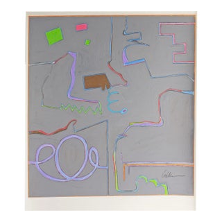 1980s Signed Mixed Media Abstract Painting by Harry Hilson For Sale