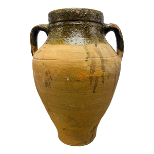Vintage Glazed Terracotta Olive Jar With Handles - Medium