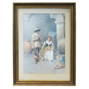 Late 19th Century Vintage Italian Watercolor Painting by Francesco Ballesio