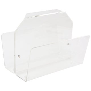 Vintage Lucite Two Compartment Magazine Holder or Stand With Handle 1970's For Sale