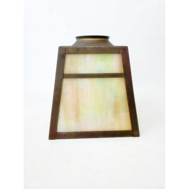 Late 20th Century Vintage 4-Panel Slag Glass Brass Lampshade - Mission - Arts & Crafts - 5" Tall For Sale - Image 5 of 11