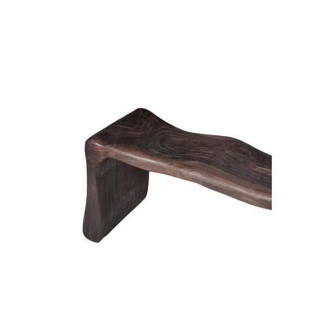 Sculptural Mango Wood Bench, Modern Organic, Wood Textures, Dark Brown For Sale - Image 6 of 6