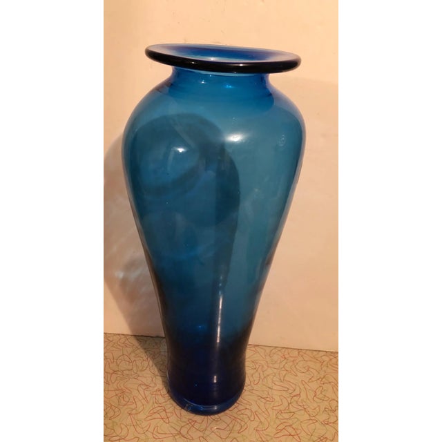 Post Modern Blenko Blue Nuevo Floral Vase For Sale - Image 9 of 10