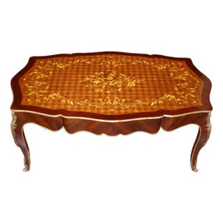 1990s Louis XV Style Inlaid Wood Ormolu Mounted Cocktail Coffee Table For Sale