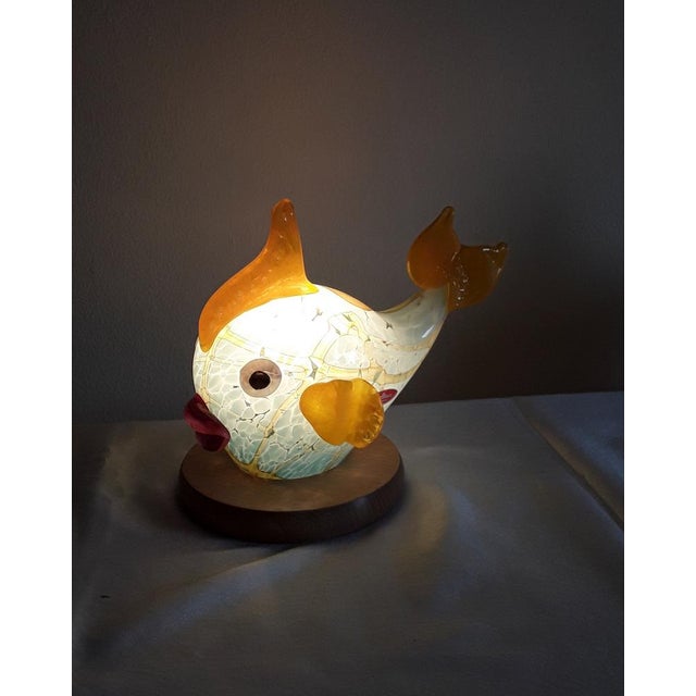Wood Vintage Fish Table Lamp in Colored Glass & Beech from Joska-Kristall, 1990s For Sale - Image 7 of 9