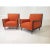 Modern mid-century style lounge chairs. The pair of chairs is newly upholstered and refinished. The chairs are done in a...