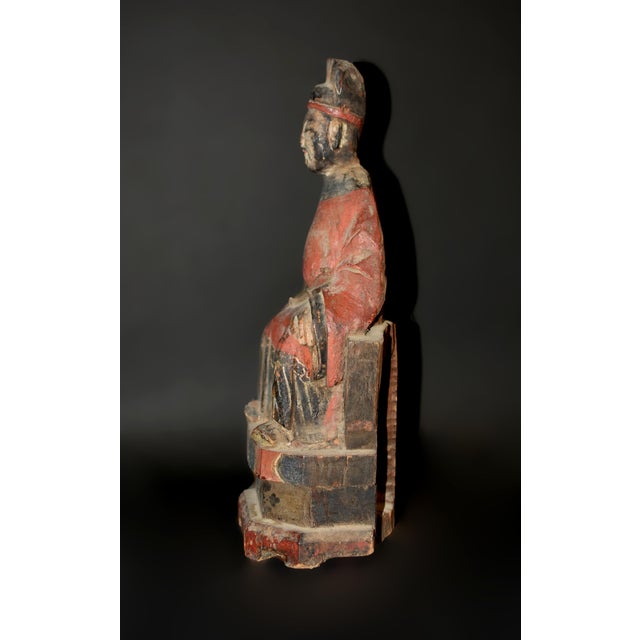 Antique Chinese Figure Ming Official Scholar Hand Painted Wood Statue For Sale - Image 10 of 18
