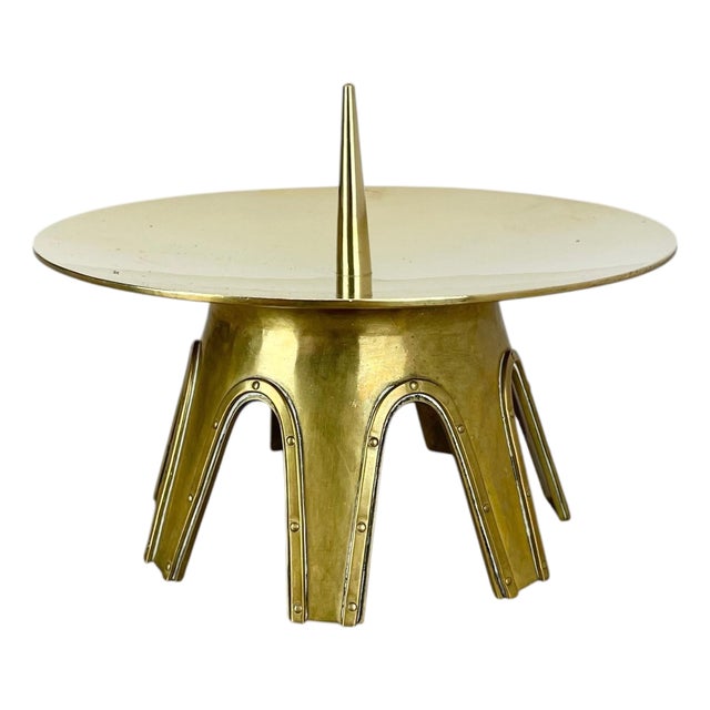 Modernist Brutalist Sculptural Brass Candleholder in the style of Auböck, Austria, 1950s For Sale
