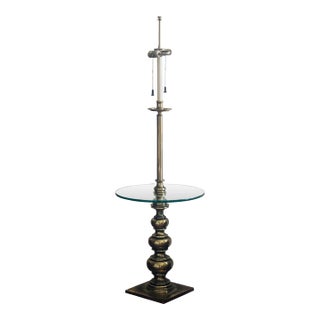 Vintage 1970s Stiffel Brass Floor Lamp With Glass Table For Sale