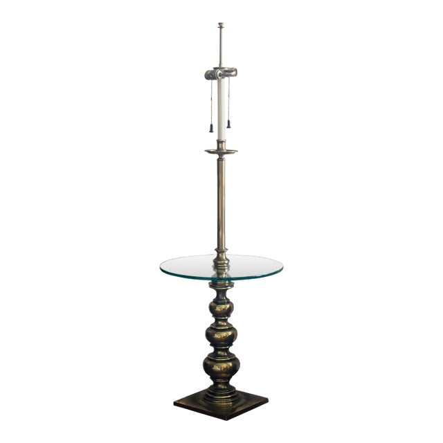 Vintage 1970s Stiffel Brass Floor Lamp With Glass Table For Sale