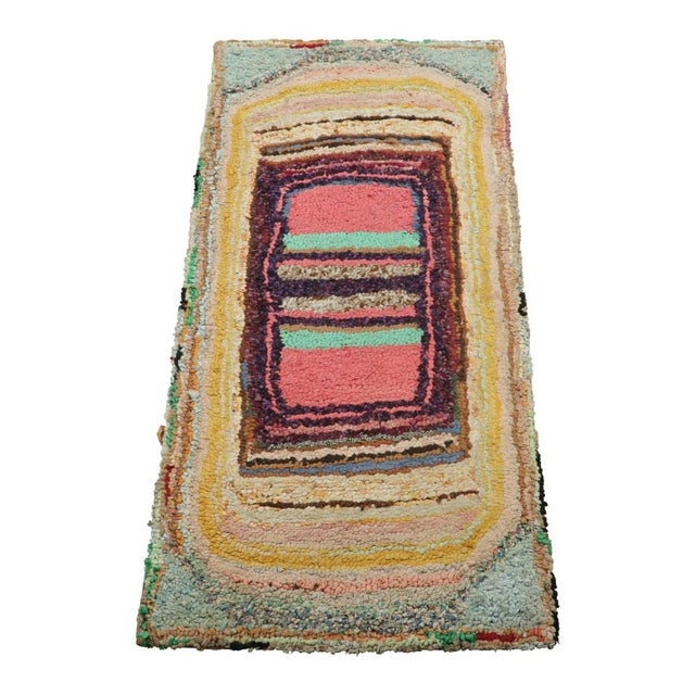 1910s Antique Hooked Rug With Polychromatic Geometric Patterns | Rug & Kilim For Sale - Image 5 of 7