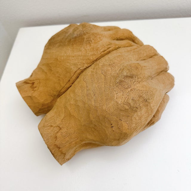 Vintage Primitive Hand Carved Wooden Cupped Hands Sculpture Folk Art Bowl Decor For Sale In Los Angeles - Image 6 of 9