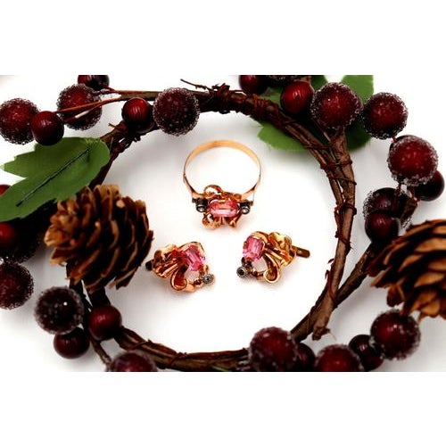 Gold Earrings and Ring with Synthetic Stones, Set of 3 For Sale - Image 4 of 7