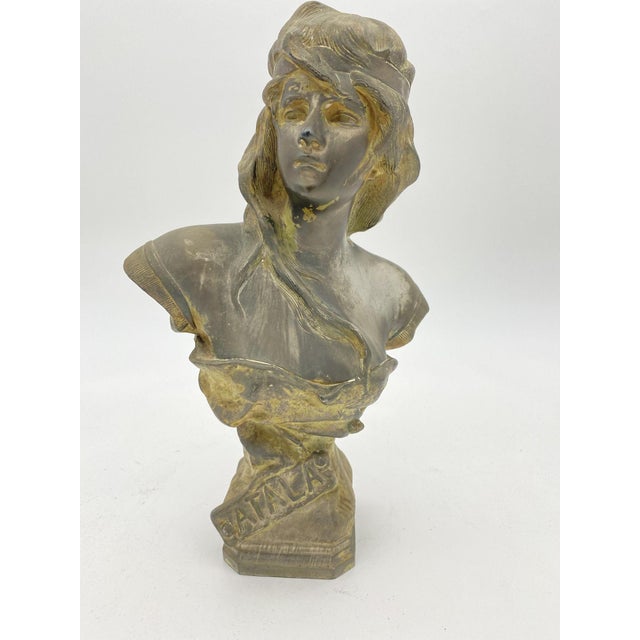 Metal 1900-1909 French Art Nouveau Atala Bronze Bust W/ Pewter Finished For Sale - Image 7 of 8