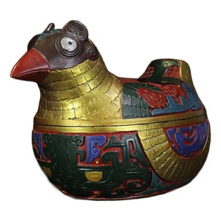 Lacquerware Eagle Box – 12" Painted Bird-Form Container For Sale