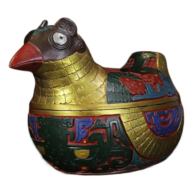Lacquerware Eagle Box – 12" Painted Bird-Form Container For Sale