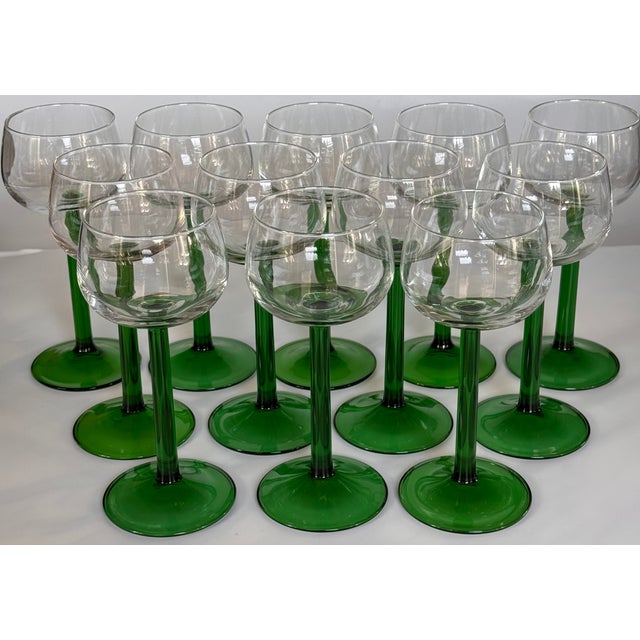 Glass Made in France Vintage Green Cordial Wine Glasses - Set of 12 For Sale - Image 7 of 11