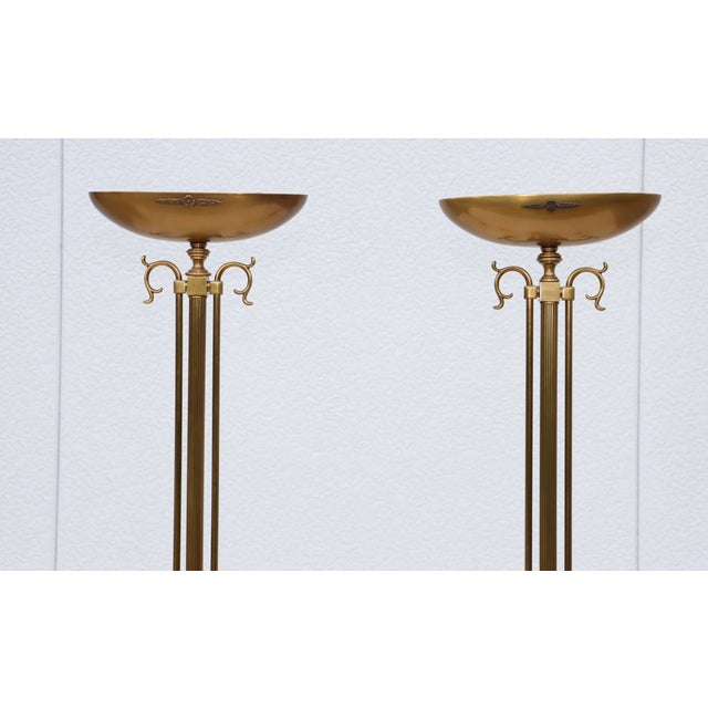 1980's Italian Torchiere Brass Floor Lamps For Sale - Image 9 of 18