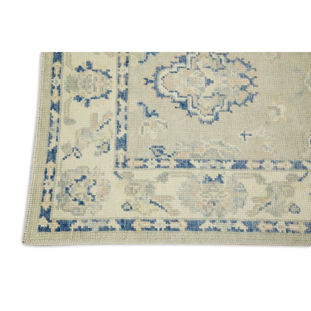 Modern Early 21st Century Soft Green & Blue Floral Design Handwoven Wool Turkish Oushak Rug 3' X 4'10" For Sale - Image 3 of 6