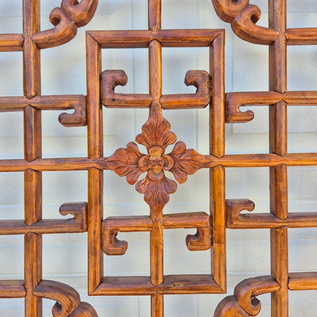 Early 20th Century Antique Chinese Open Fretwork Lattice Large Window Screens Decorative Wall Panels, a Pair For Sale - Image 5 of 15