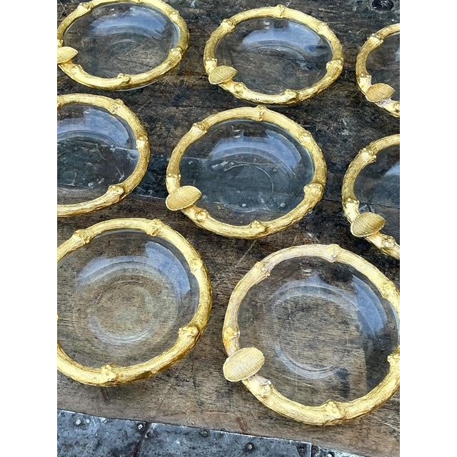 Late 20th Century Vintage Gilt Bamboo Table Setting Personal Ashtrays - Set of 8 For Sale - Image 5 of 11
