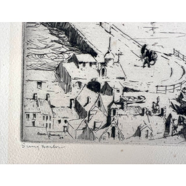 "Snug Harbor" Etching of a Romantic Harbor Scene 1928 by Armin Hansen For Sale In Monterey, CA - Image 6 of 7