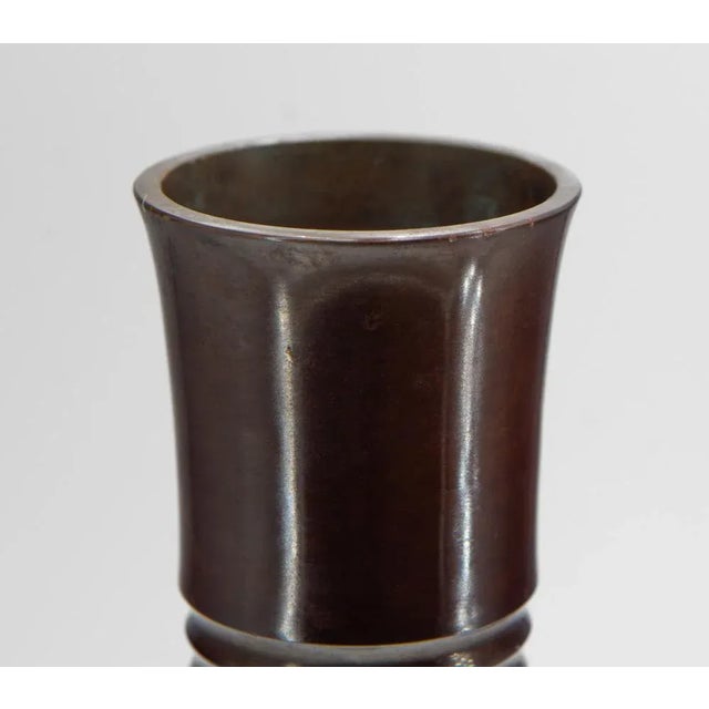 Wood Showa Period Bronze Vase by Tsuda Eiju For Sale - Image 7 of 10