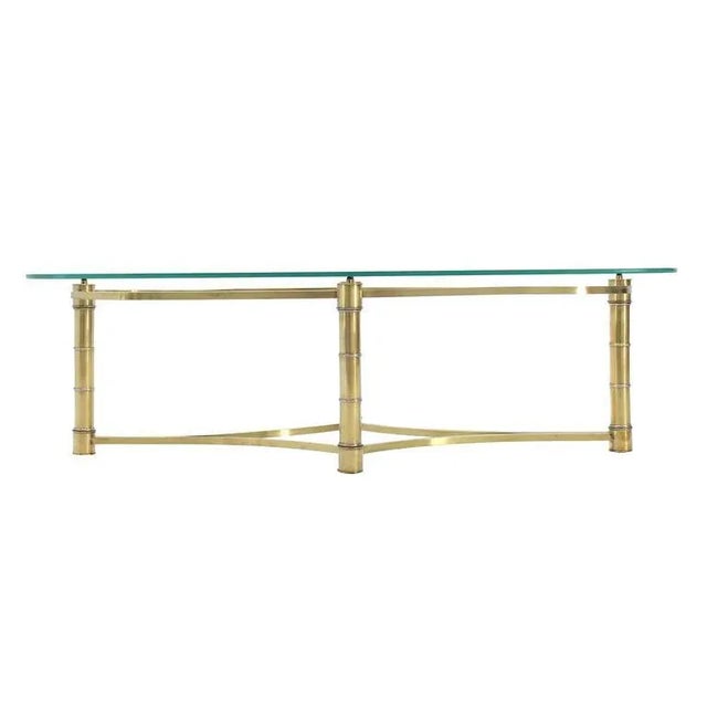 Mid-Century Modern Brass and Glass Oval Coffee Table For Sale - Image 6 of 8