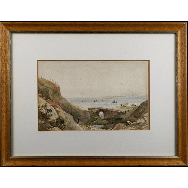 A charming 19th-century English School watercolour, depicting an atmospheric coastal landscape with figures, sailing boats...