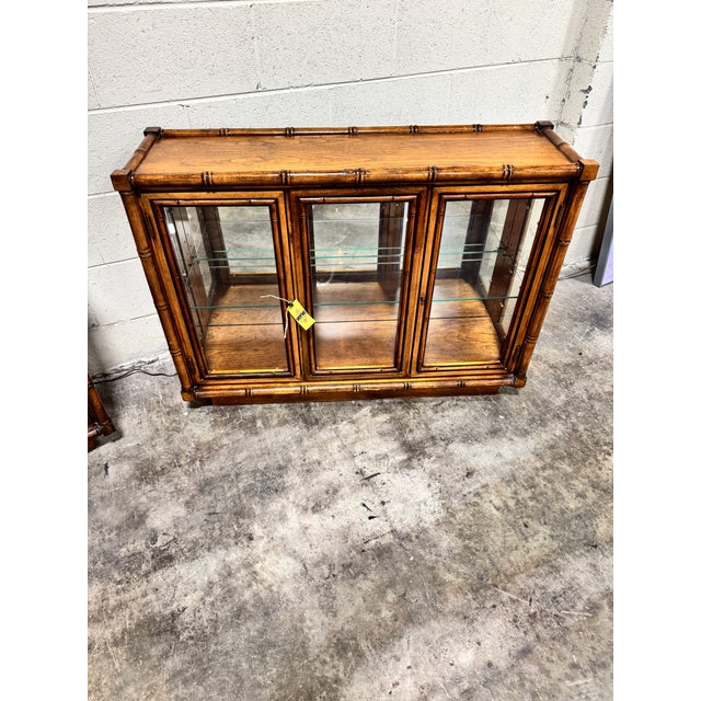 Vintage Faux Bamboo Lighted Bar Bookcase Cabinets - A Pair For Sale - Image 12 of 12