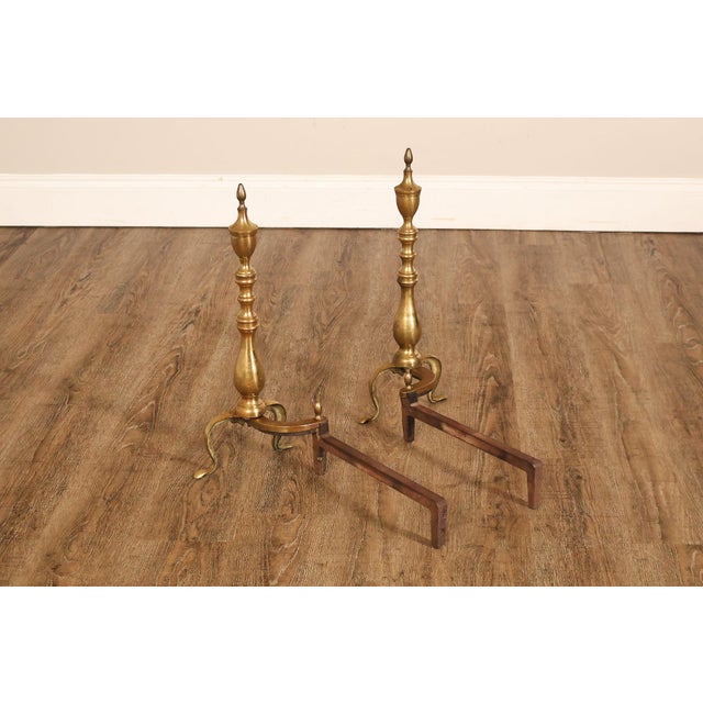 Mid 20th Century Puritan Federal Style Pair of Brass Andirons For Sale - Image 5 of 18