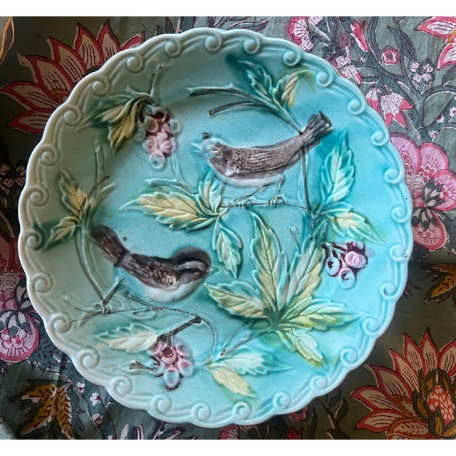 Turquoise French Majolica Plate by Onnaing, C. 1900 For Sale - Image 8 of 12