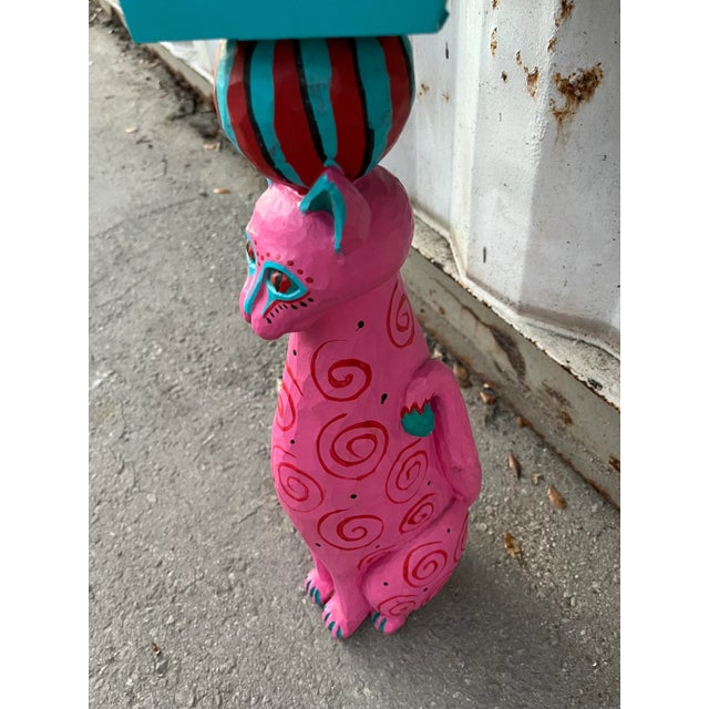 Vintage Whimsical Handcrafted Console / Entry Table With Cat Pedestal. For Sale - Image 9 of 16