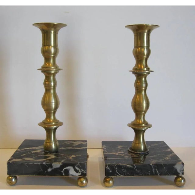 Brass Brass and Marble French Provincial Candle Holders Lights - a Pair For Sale - Image 8 of 8