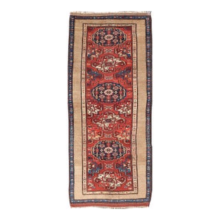 Antique Persian Camel Hair Serab Runner With Tribal Medallion Design Rug For Sale