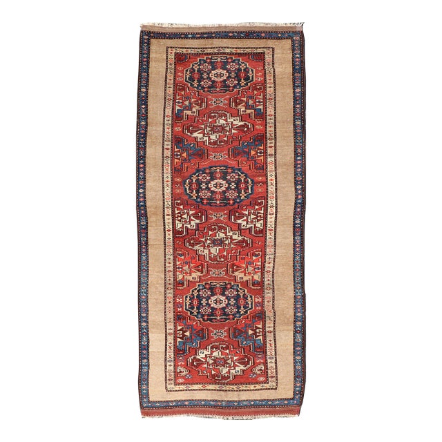Antique Persian Camel Hair Serab Runner With Tribal Medallion Design Rug For Sale