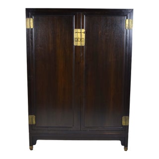 1970s Asian Baker Furniture Co. Ebonized Wardrobe Cabinet For Sale