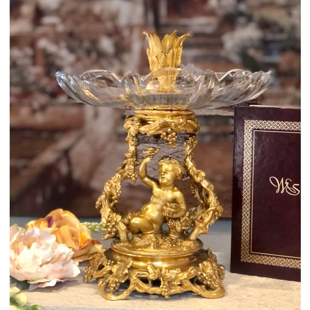 Brass Antique Baroque Brass Putti Cherub Bowl Flower Candle Holder Vase Rocco Italian For Sale - Image 8 of 13