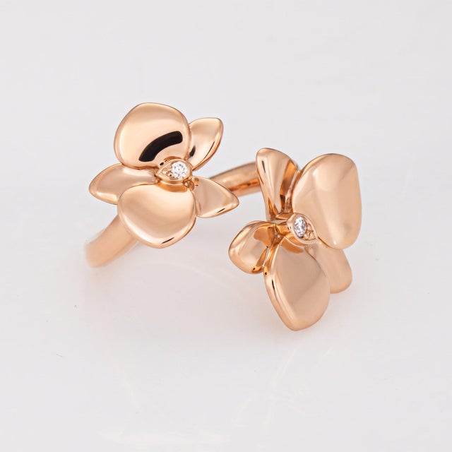​Caresse D’Orchidees Par Cartier Ring Diamond 50 Estate 18k Rose Gold Papers, Size 5.25 For Sale In Los Angeles - Image 6 of 7