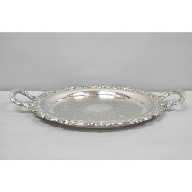 Oneida Vintage Oneida Victorian Round Silver Plated Serving Platter Tray W/ Handles For Sale - Image 4 of 14