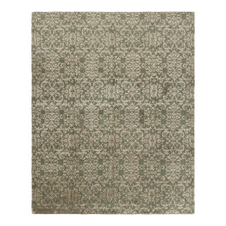 Rug & Kilim's Custom Geometric Floral Green & Beige-Gold Wool andSilk Rug - "Arabesque" For Sale