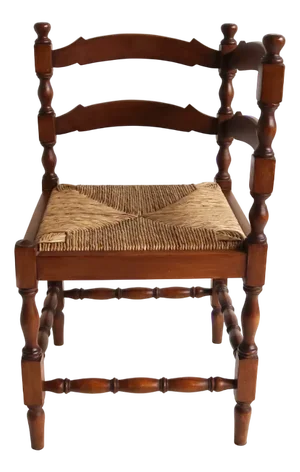 Antique Corner Chair in Turned Wood with Woven Rush Seat, 1930s